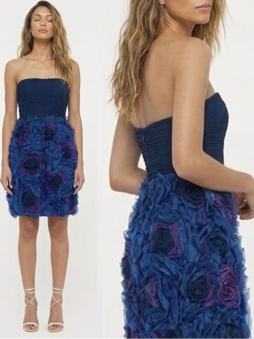 NWT BCBGMAXAZRIA Tulle Dress Cocktail Tube Top Floral Size 8 Navy Blue